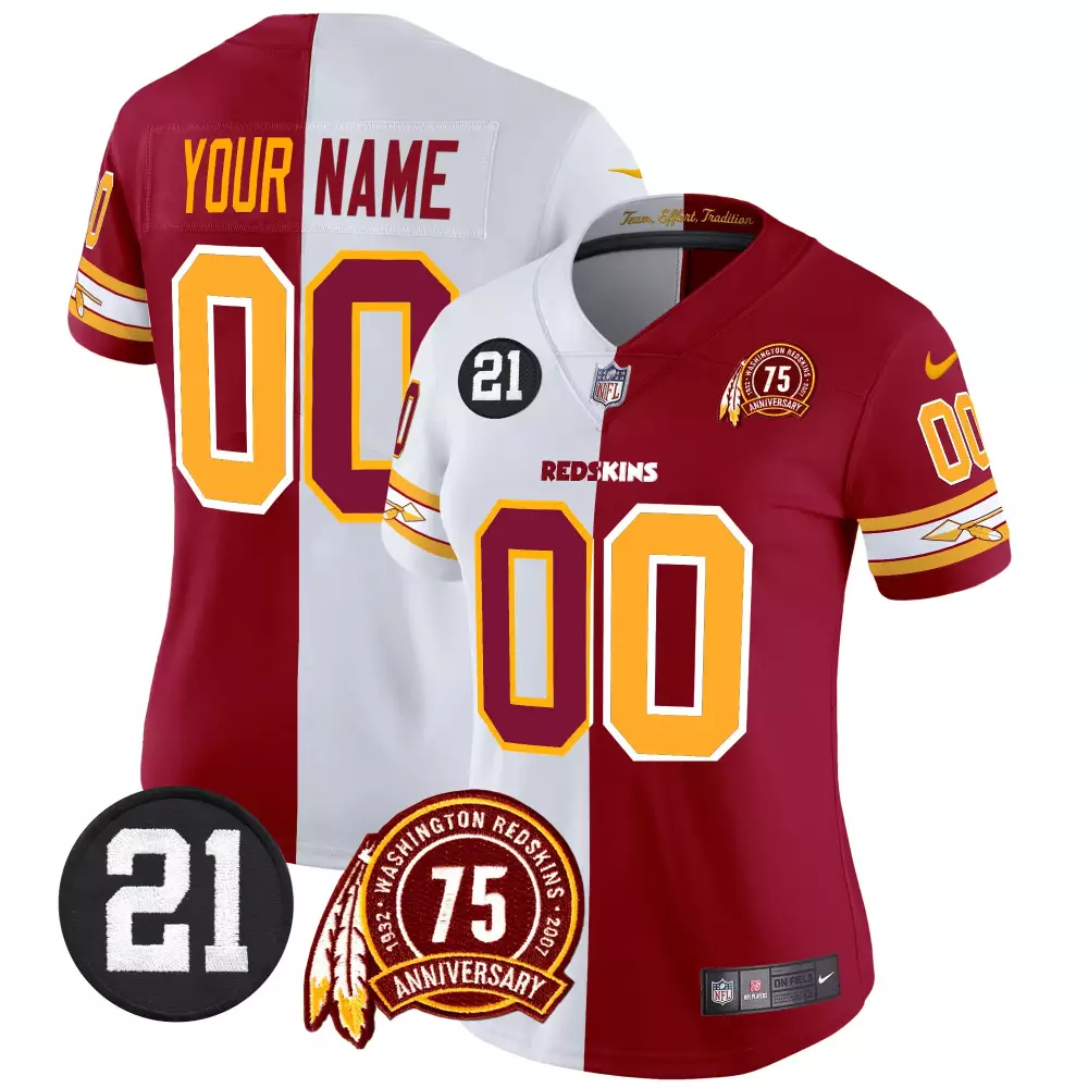 Custom Washington Redskins Jersey Maroon Men Split Design White Yellow Vapor Limited