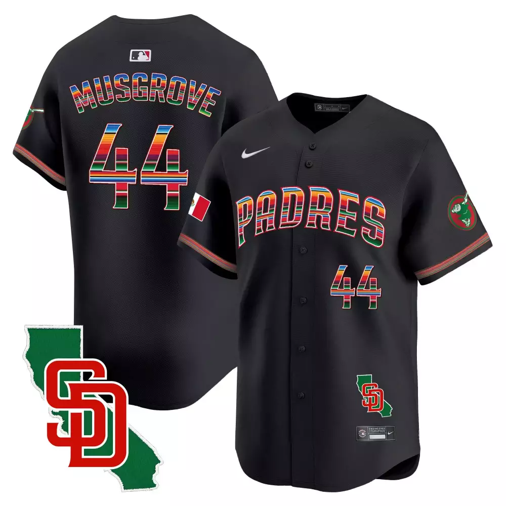 Joe Musgrove 44 Padres Jersey Black City Connect Mexico Flag California State Outline Sd 2023