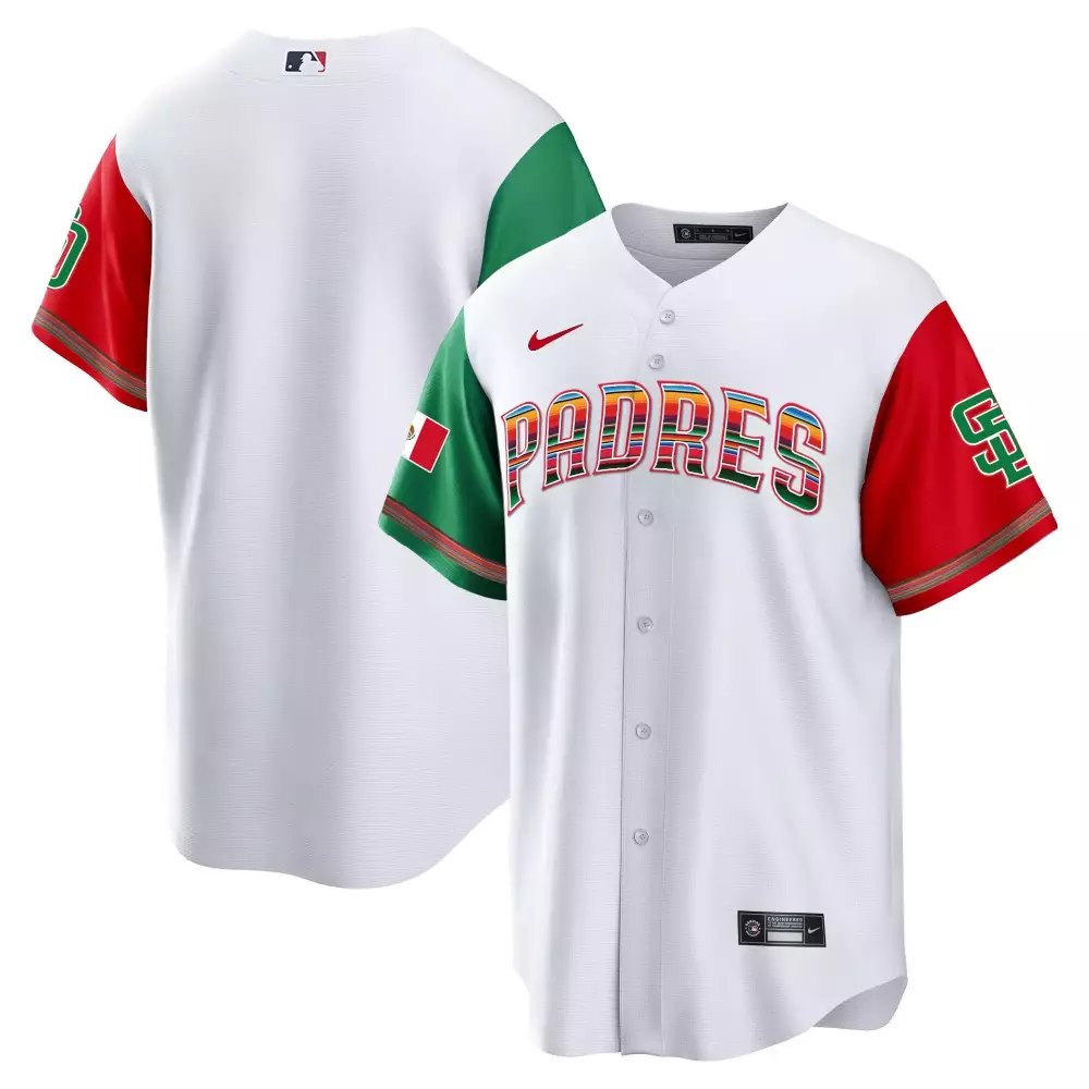Sleeves Mexico 59 Padres Jersey White City Connect Flag Men Split Design Green Red