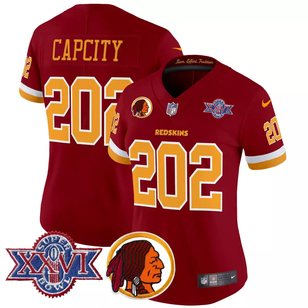 Capcity Redskins Jersey Maroon Super Bowl Xxvi Men Gold White Stitched Vapor