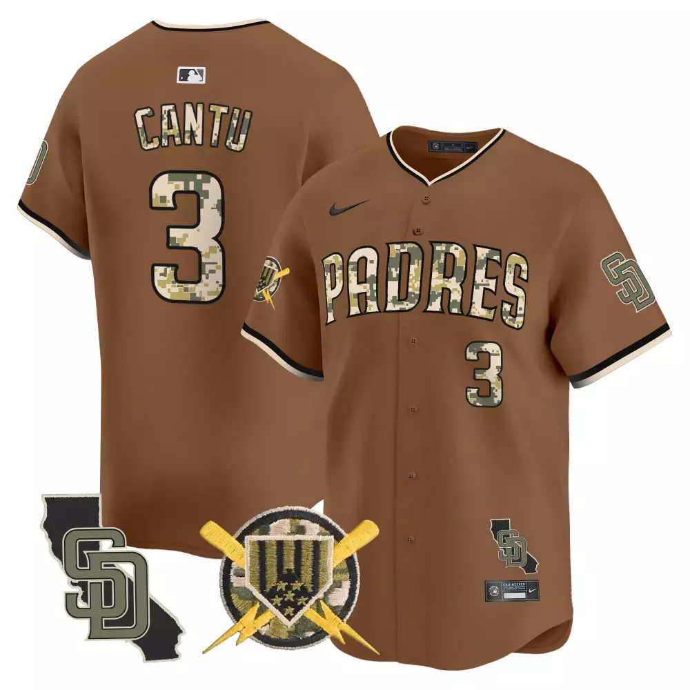 Jorge Cantu 3 San Diego Padres Jersey Brown City Connect California State Outline Sd Camouflage Lightning Bolts Stars