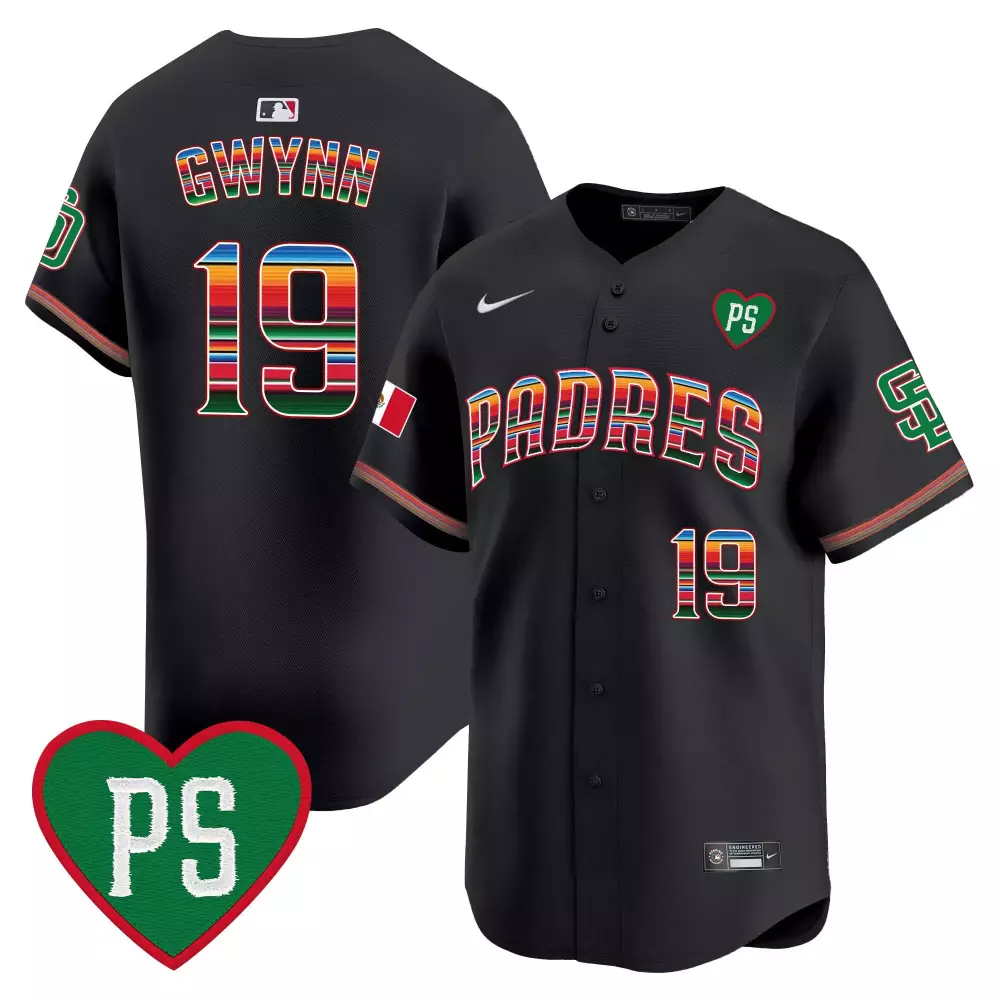Tony Gwynn 19 Padres Jersey Black City Connect Ps Heart Mexico Flag Men Button-down