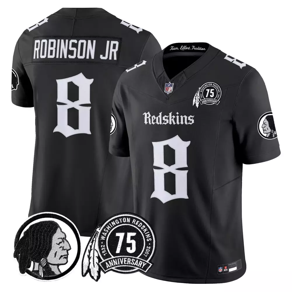 Robinson Jr. 8 Redskins Jersey Black 75th Anniversary Native American Profile Men