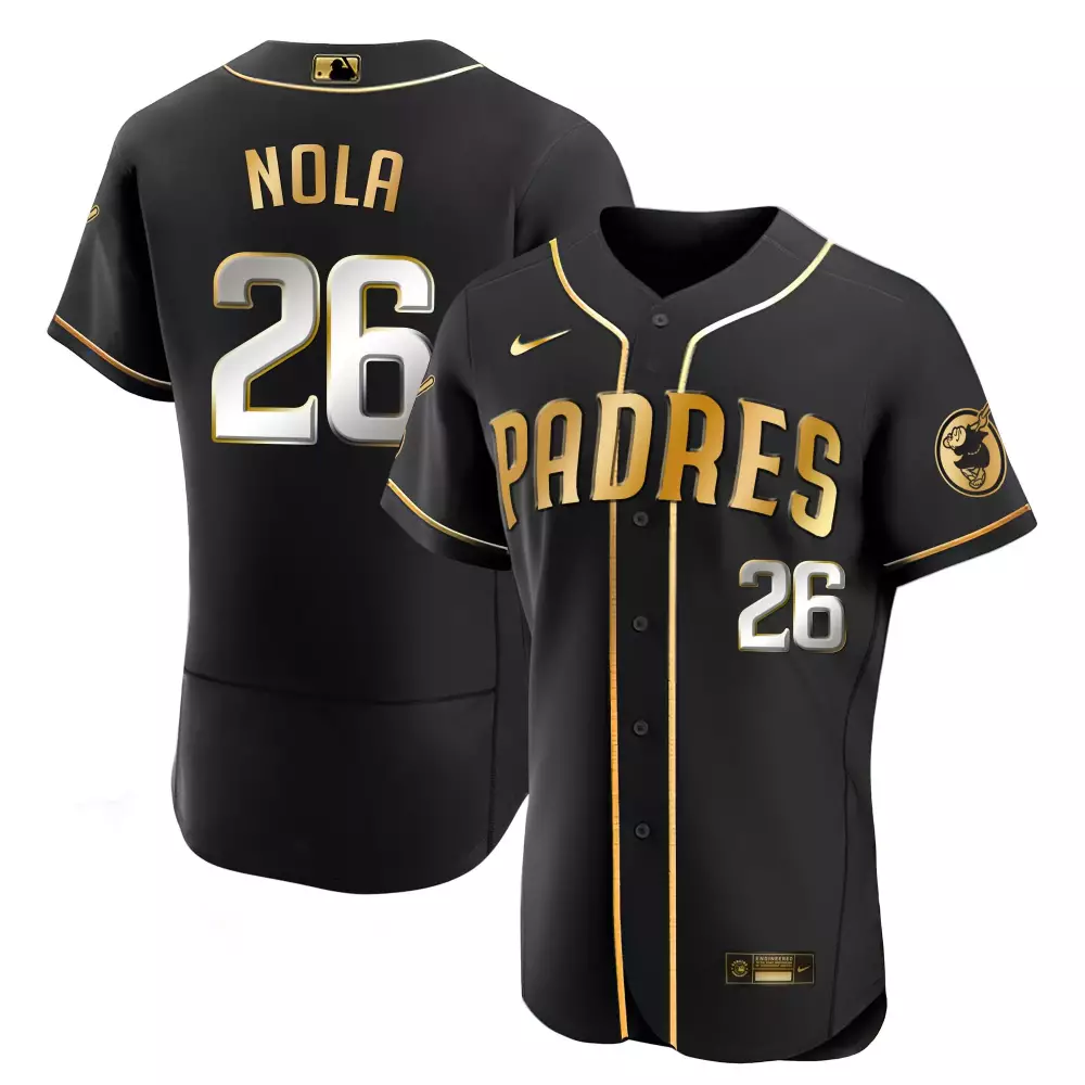 Aaron Nola 26 Padres Jersey Black Men Gold All Stitched Vapor