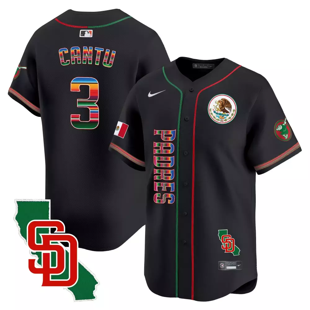 Jorge Cantu 3 Padres Jersey Black Mexico City Series Flag National Emblem Men MLB