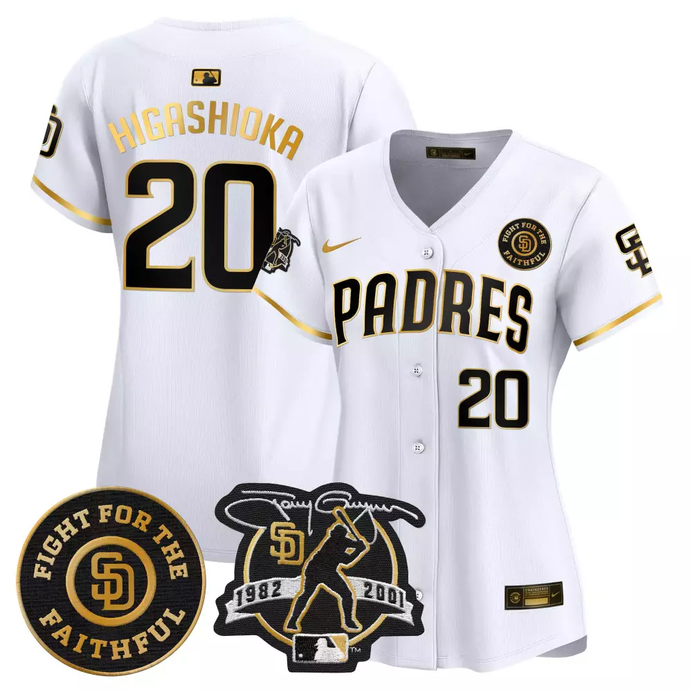 Kyle Higashioka 20 Padres Jersey White Fight For The Faithful Black Gold Vapor Premier