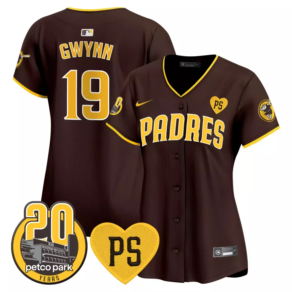 Tony Gwynn 19 Padres Jersey Brown Petco Park 20 Years Ps Heart Men Yellow Vapor Premier