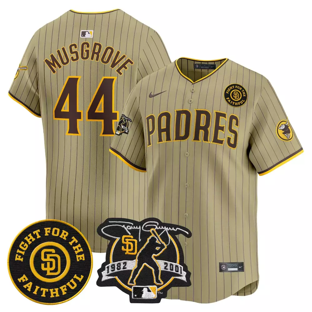 Joe Musgrove 44 Padres Jersey Tan Tony Gwynn Patch Fight Faithful 1982-2001 Men Brown