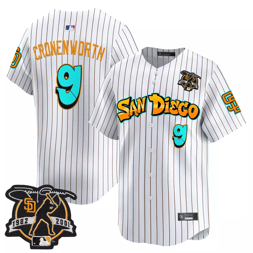 Cronenworth Graffiti 9 Jersey White San Diego Padres 1982-2001 Men Brown Orange Aqua