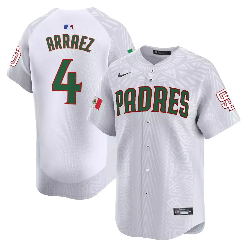 Arraez Mexican 4 Padres Jersey White City Connect Mexico Flag Custom Design Green