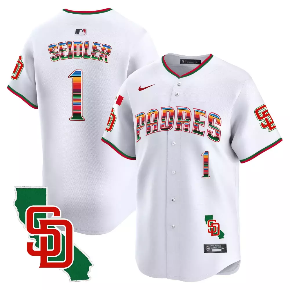 Peter Seidler 1 Padres Jersey White City Connect Men Green Red Yellow Orange Blue
