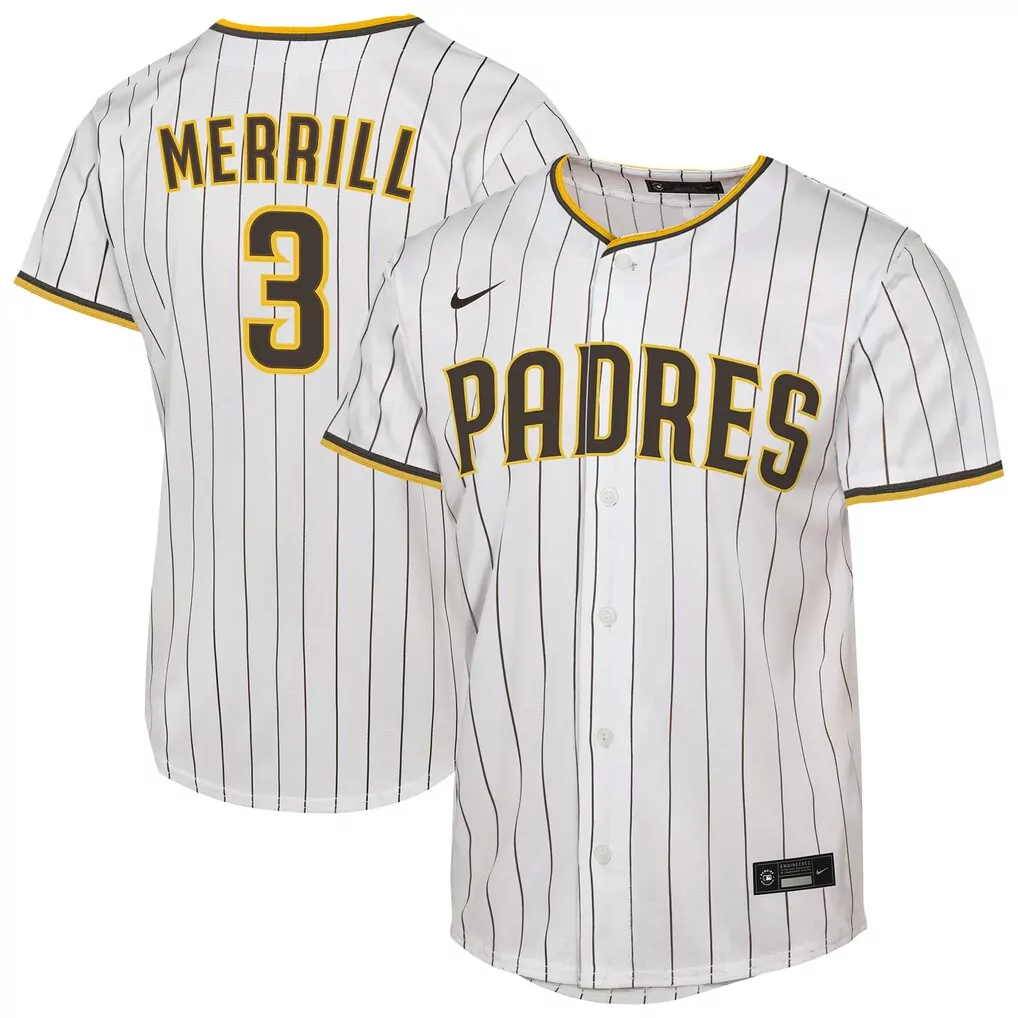 Jackson Merrill 3 Padres Jersey White Men Brown Gold Home Replica