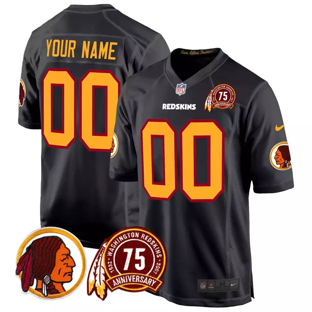 Custom Washington Redskins Jersey Black 75th Anniversary Men Maroon Orange Throwback