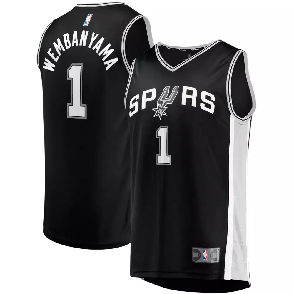 Victor Wembanyama 1 Spurs Jersey Black Men Standard White Silver Replica Icon