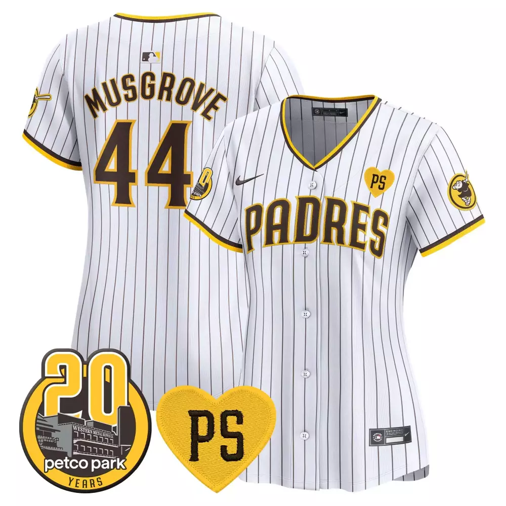 Joe Musgrove 44 Padres Jersey White Petco Park 20 Years Ps Heart Men MLB Yellow Brown