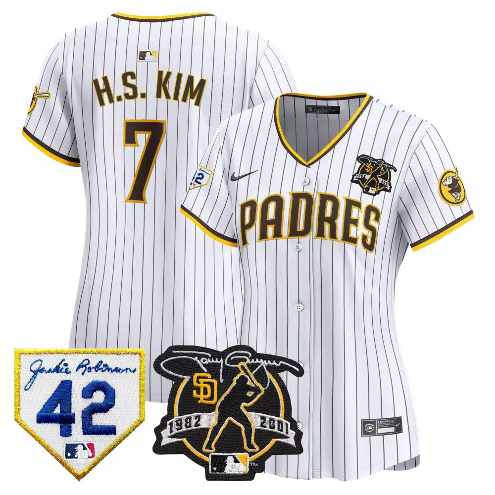 H.s. Kim 7 Padres Jersey White Jackie Robinson 42 Tony Gwynn 1982-2001 Men Brown