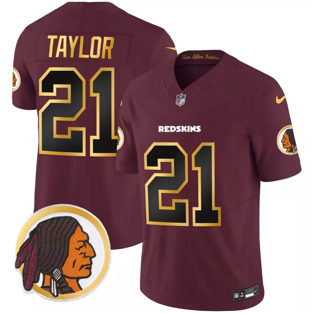 Sean Taylor 21 Redskins Jersey Maroon Native American Head Men Gold Black Throwback