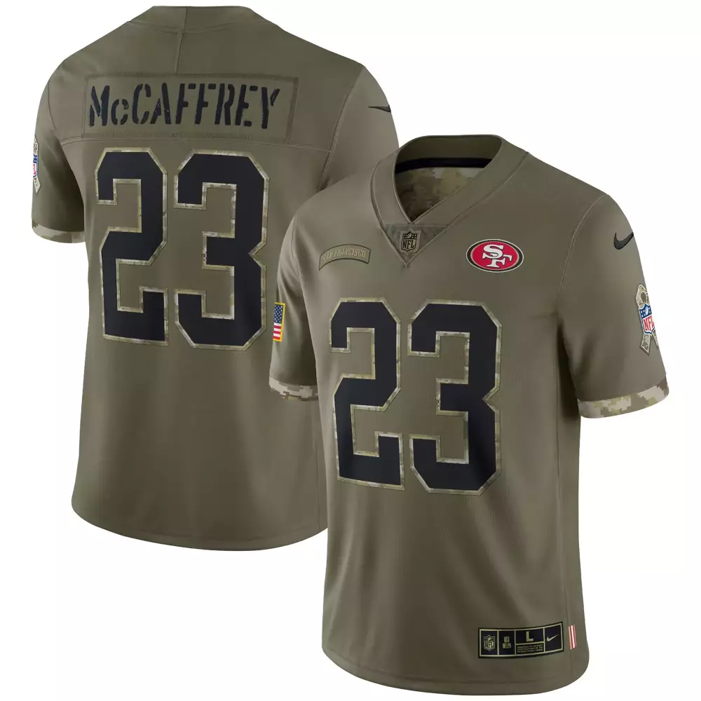 Christian Mccaffrey 23 Jersey Olive Green San Francisco 49ers American Flag Men Game