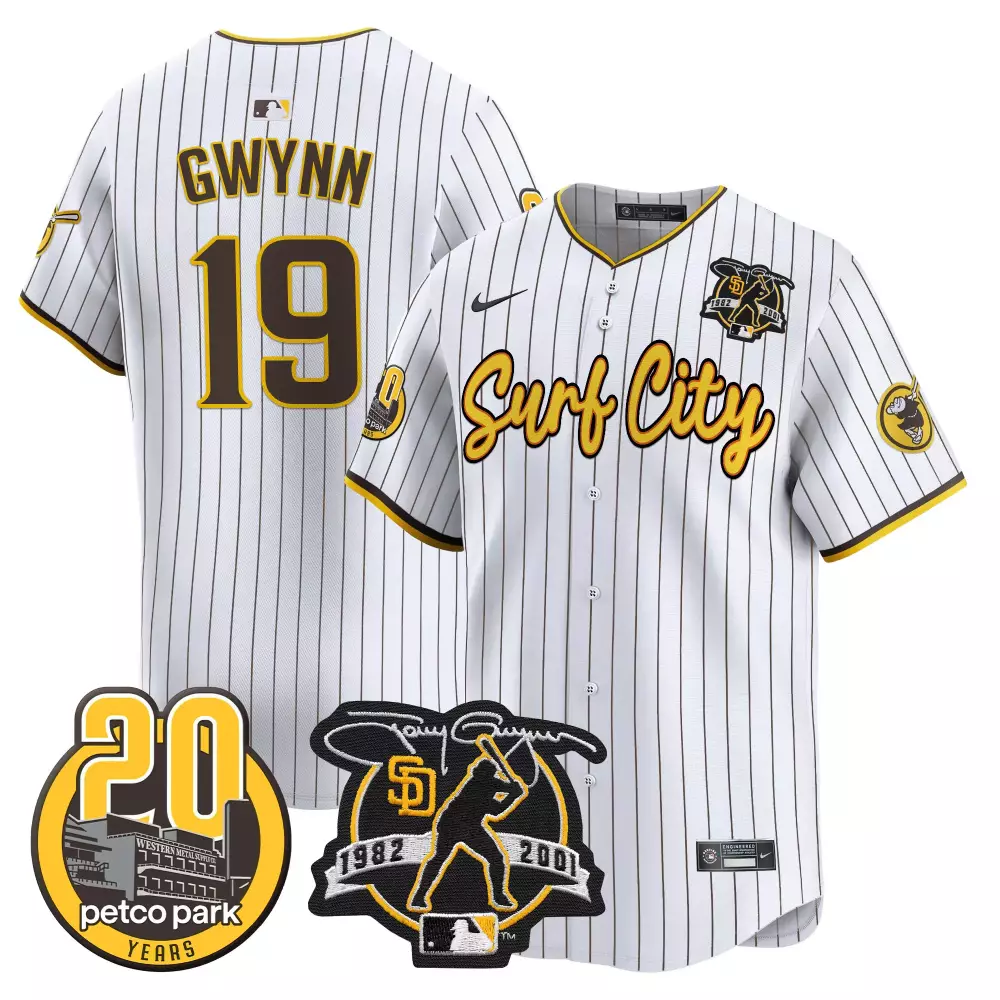 Tony Gwynn 19 San Diego Padres Jersey White Surf City Petco Park 20 Years 2001 Men