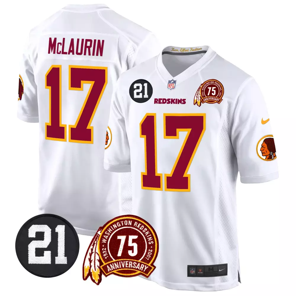 Terry Mclaurin 17 Jersey White 75th Anniversary Washington Redskins Player Number 21 (side)