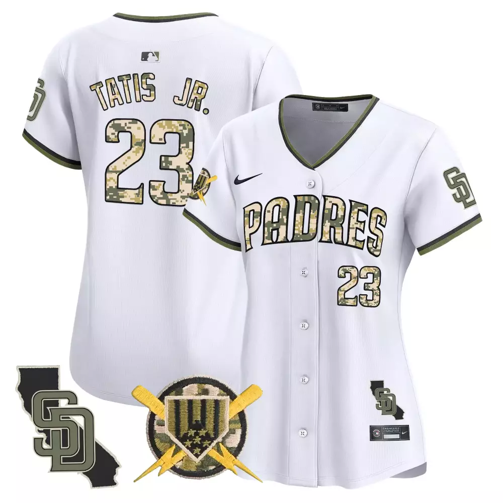 Fernando Tatis Jr. 23 Padres Jersey White Camouflage California Shape Sd Circular Crossed Bats Stars