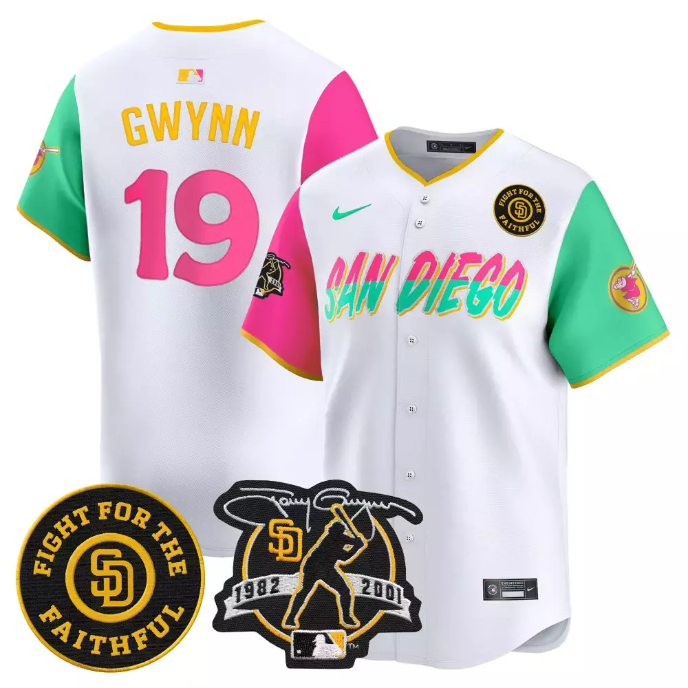 Tony Gwynn 19 San Diego Padres Jersey White City Connect Fight Faithful 1982-2001
