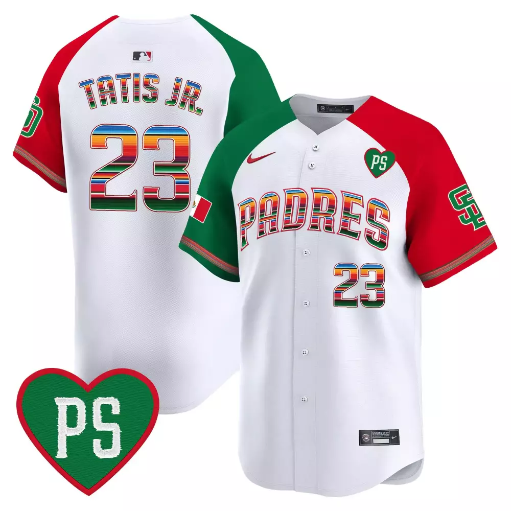 Fernando Tatis 23 Padres Jersey White Mexico Flag Men Split Custom Design Green Red