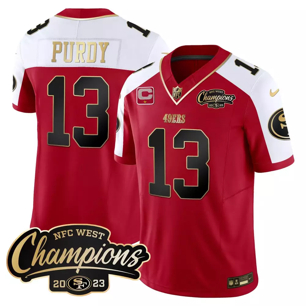 Brock Purdy 13 49ERS Jersey Red NFC West Champions 2023 Men Replica White Black Gold