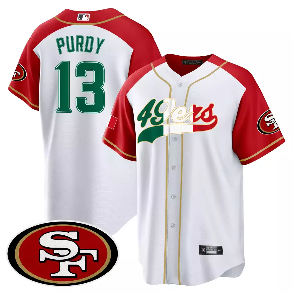 Brock Purdy 13 Jersey White Mexico San Francisco 49ers Flag Men Split Custom Design
