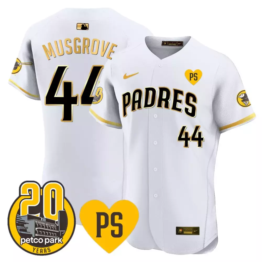 Joe Musgrove 44 Padres Jersey White Petco Park 20 Years Men Gold Black Vapor Premier