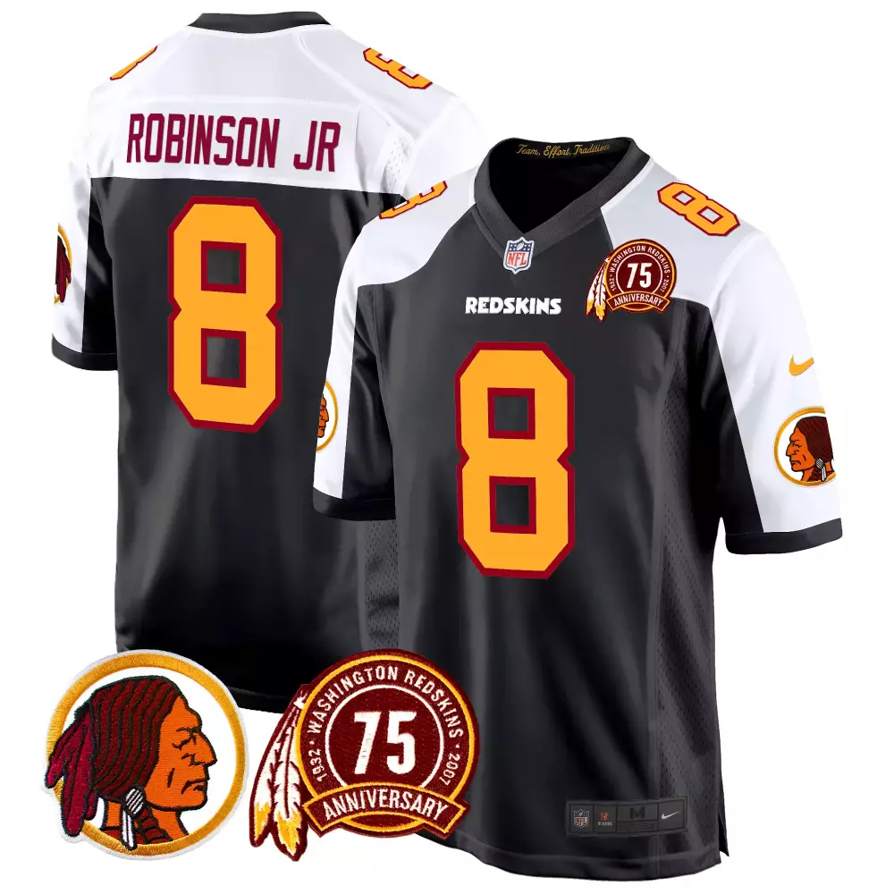 Robinson Jr. 8 Redskins Jersey Black 75th Anniversary Washington Men White Maroon