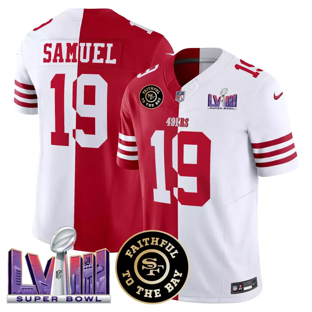 Deebo Samuel 19 49ERS Jersey Red Super Bowl Lvii Faithful To Bay Men Split Design