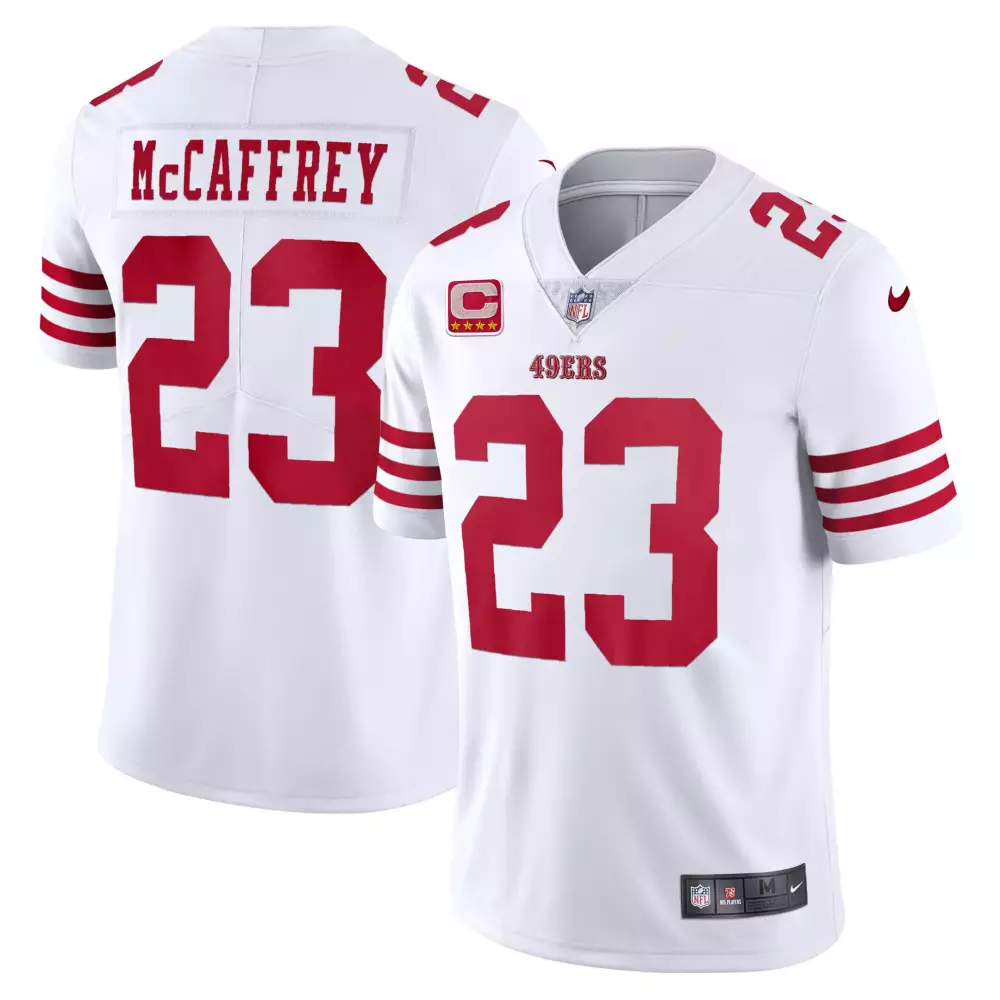 Christian Mccaffrey 23 49ERS Jersey White Men Standard Red All Stitched Vapor