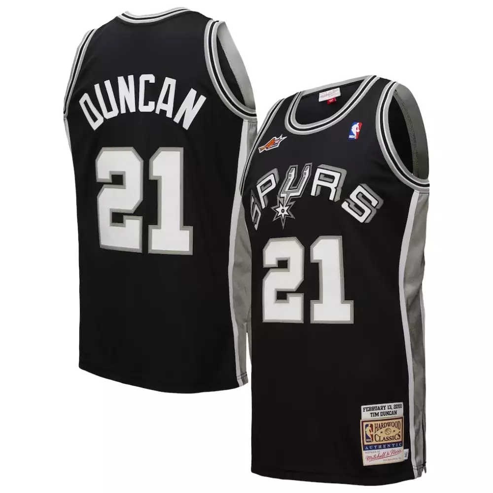 Tim Duncan 21 Spurs Jersey Black Hardwood Classics Men White Silver All Game Authentic
