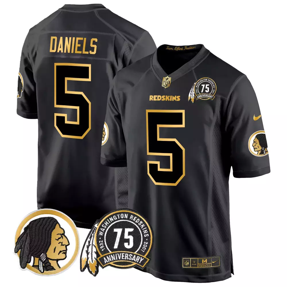 Jayden Daniels 5 Jersey Black 75th Anniversary Washington Redskins Native American Head