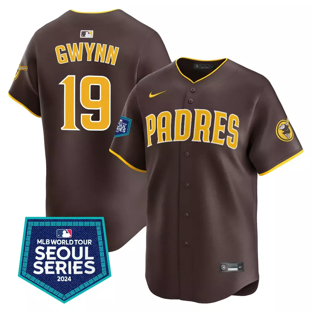 Tony Gwynn 19 Padres Jersey Brown Men Yellow Vapor Premier Limited All Stitched
