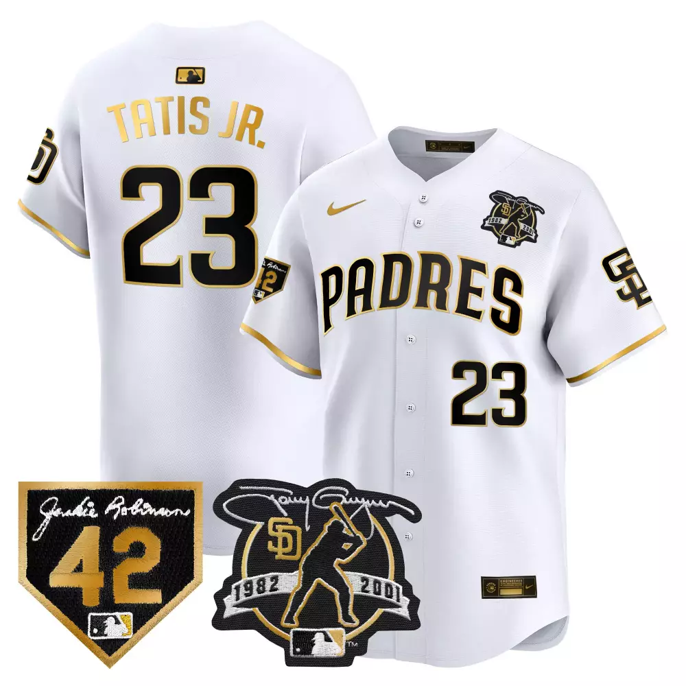 Tatis Jr. 23 Padres Jersey White Jackie Robinson 42 Tony Gwynn 1982-2001 Men Black