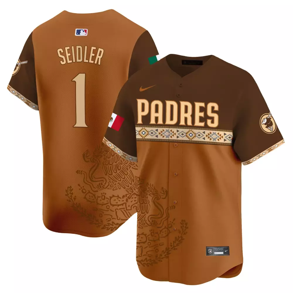 Peter Seidler 1 Padres Jersey Brown Mexico City Series Mexican Flag Men Custom Design