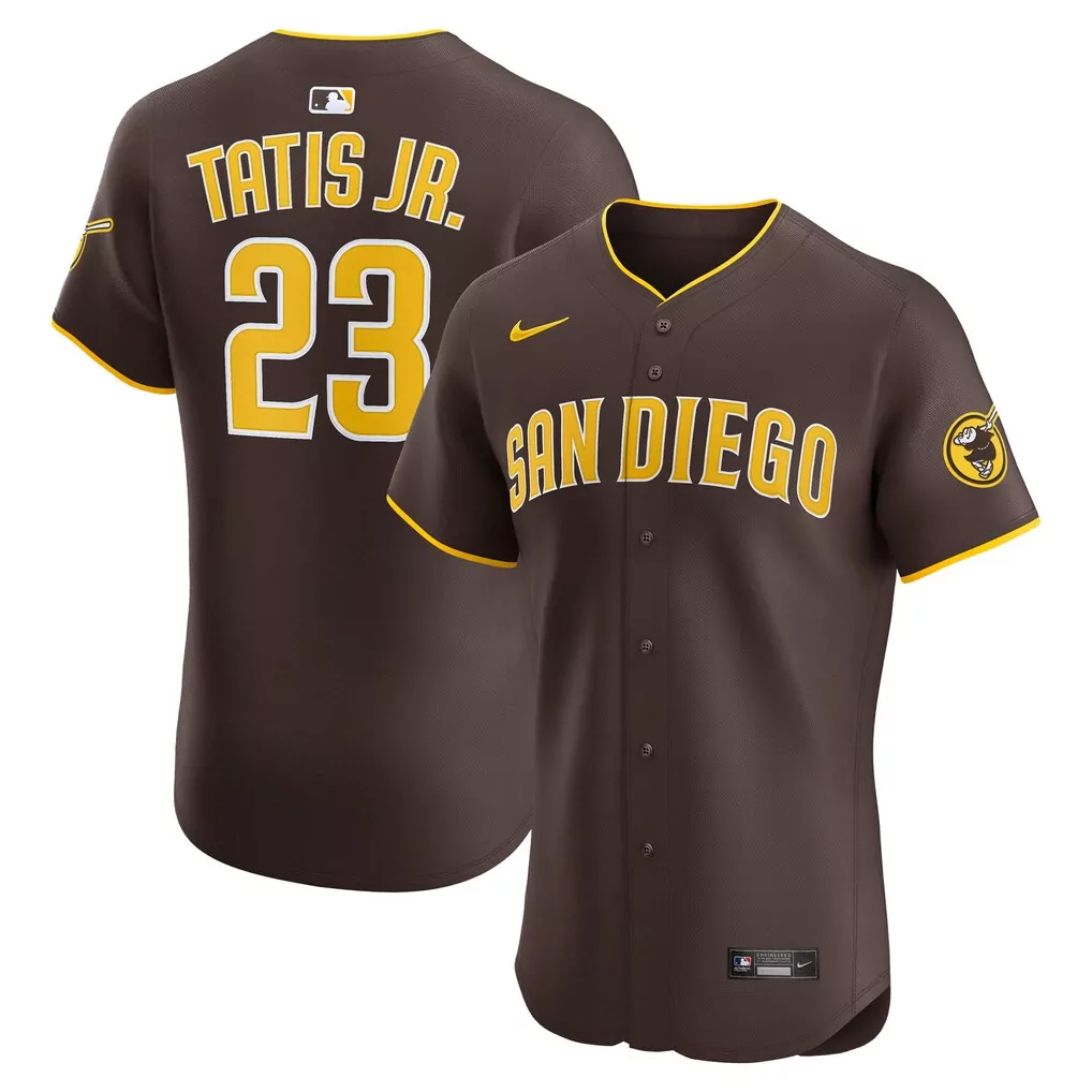 Fernando Tatis Jr. 23 Jersey Brown City Connect San Diego Padres Men Yellow Elite