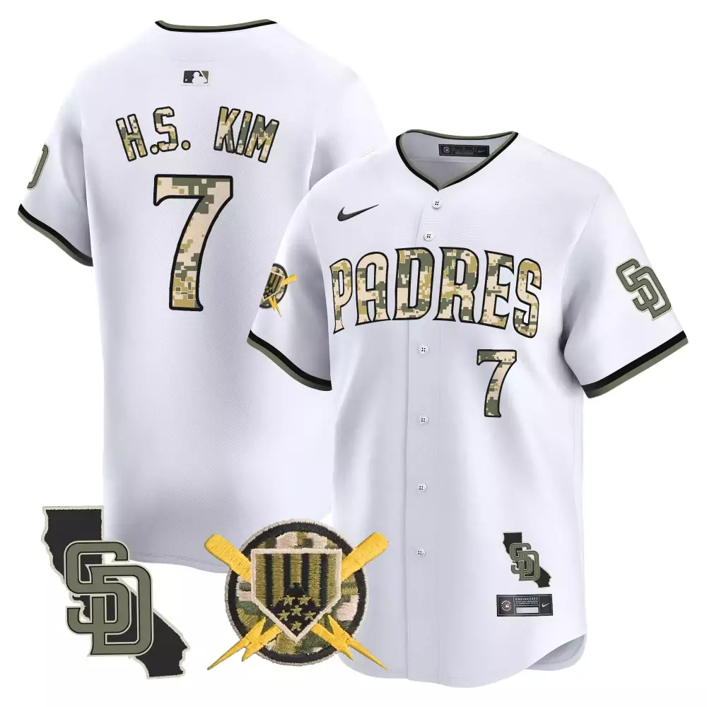 Haseong Kim 7 Padres Jersey White Camo Edition San Diego California Outline Sd Custom Design