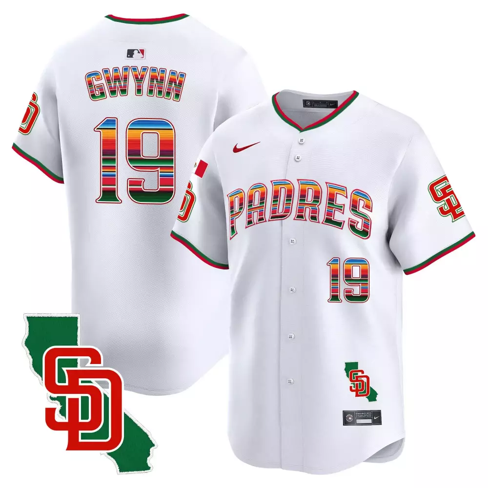 Tony Gwynn 19 Padres Jersey White City Connect Men Custom Design Red Green Yellow