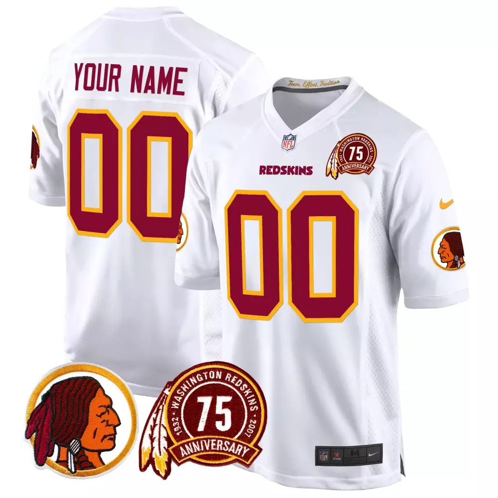 Custom Washington Redskins Jersey White 75th Anniversary Men Alternate Burgundy Gold