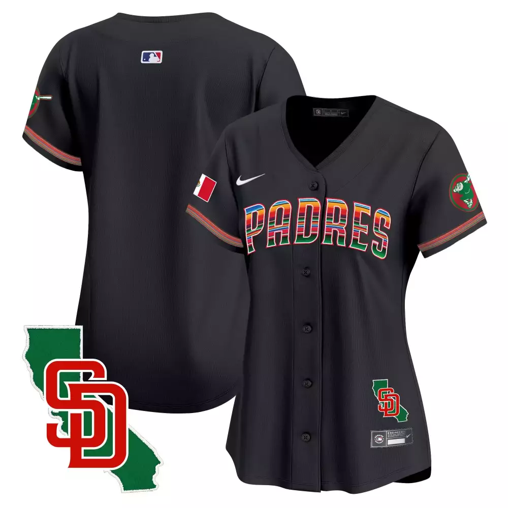 Mexico California Jersey Black City Connect San Diego Padres Flag Outline Sd Women