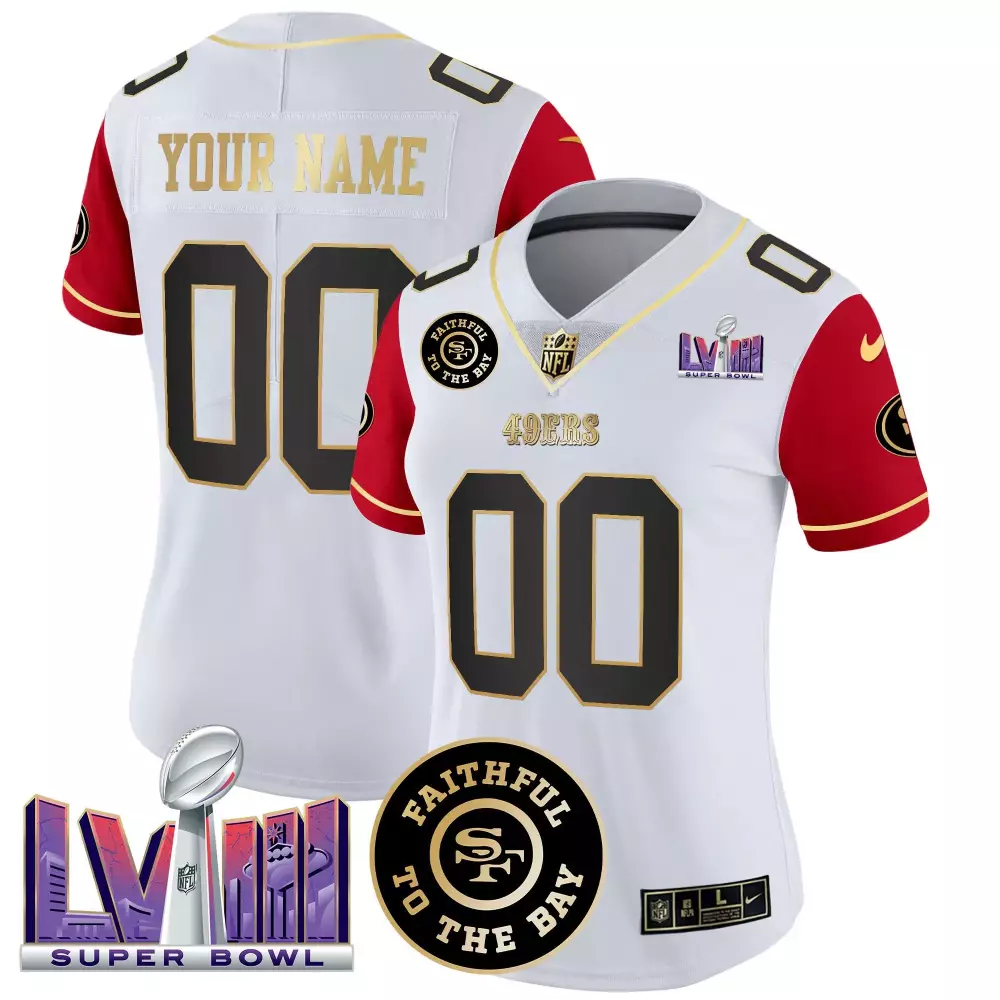 Custom 49ERS Jersey White Super Bowl Lvii Faithful To Bay Women Red Gold Black Vapor