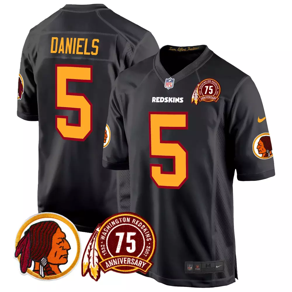 Jayden Daniels 5 Jersey Black 75th Anniversary Washington Redskins Men Maroon Gold