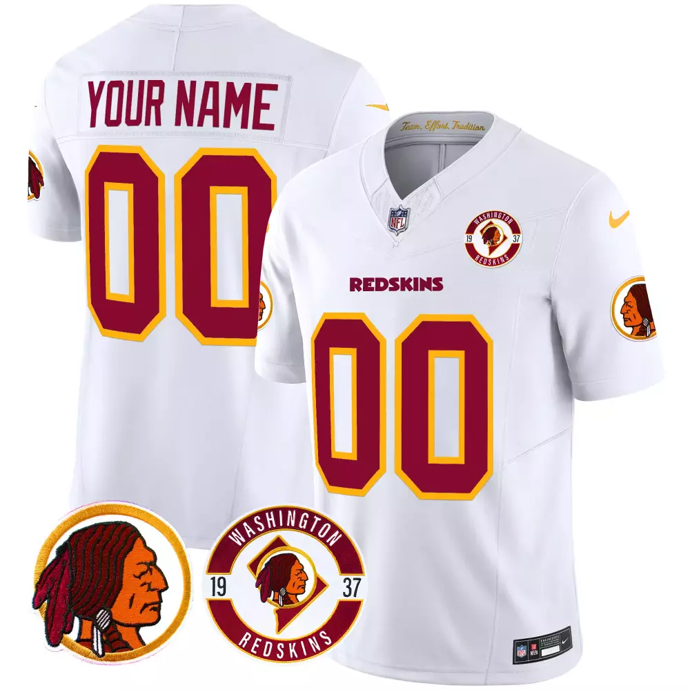 Custom Washington Redskins Jersey White Men Maroon Gold Vapor Limited All Stitched