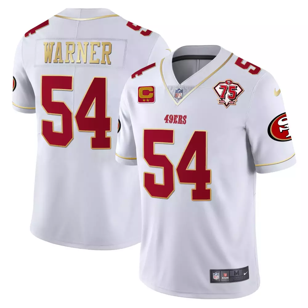 Fred Warner 54 49ERS Jersey White 75th Anniversary Men Red Gold Stitched