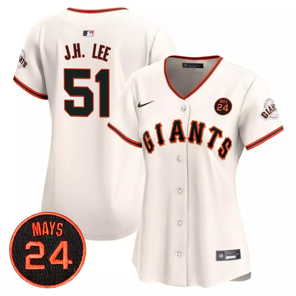 J.h. Lee 51 Giants Jersey White San Francisco Baseball Mays 24 Women Black Orange