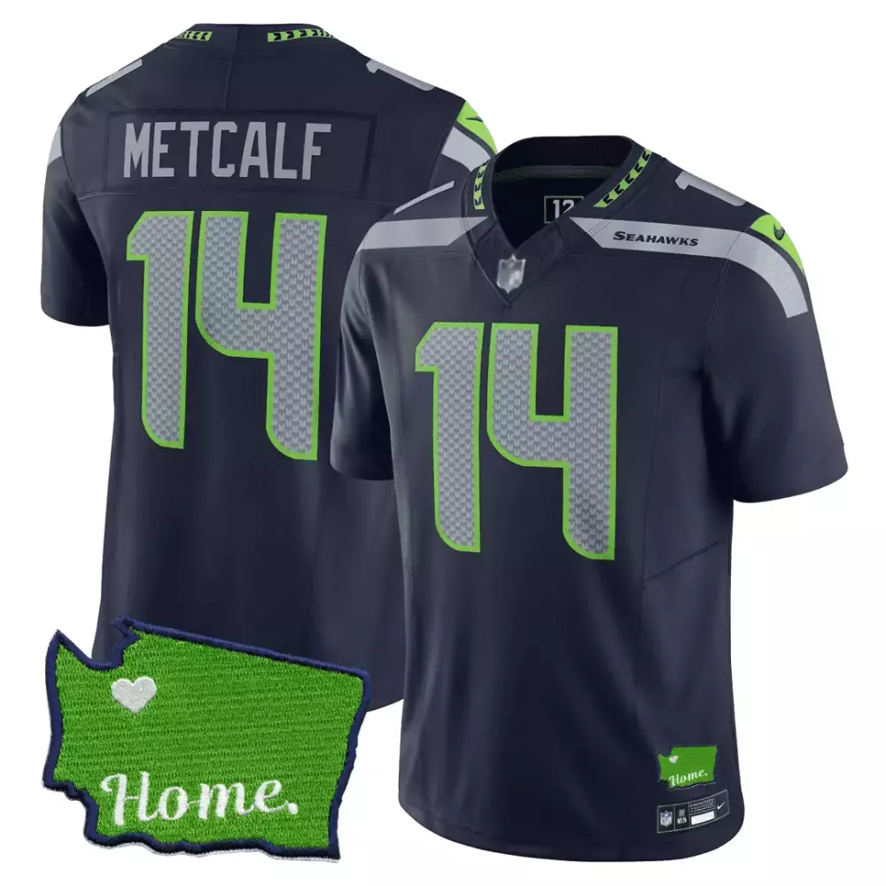 Dk Metcalf 14 Seahawks Jersey Navy Blue Men Neon Green Silver Home All Stitched