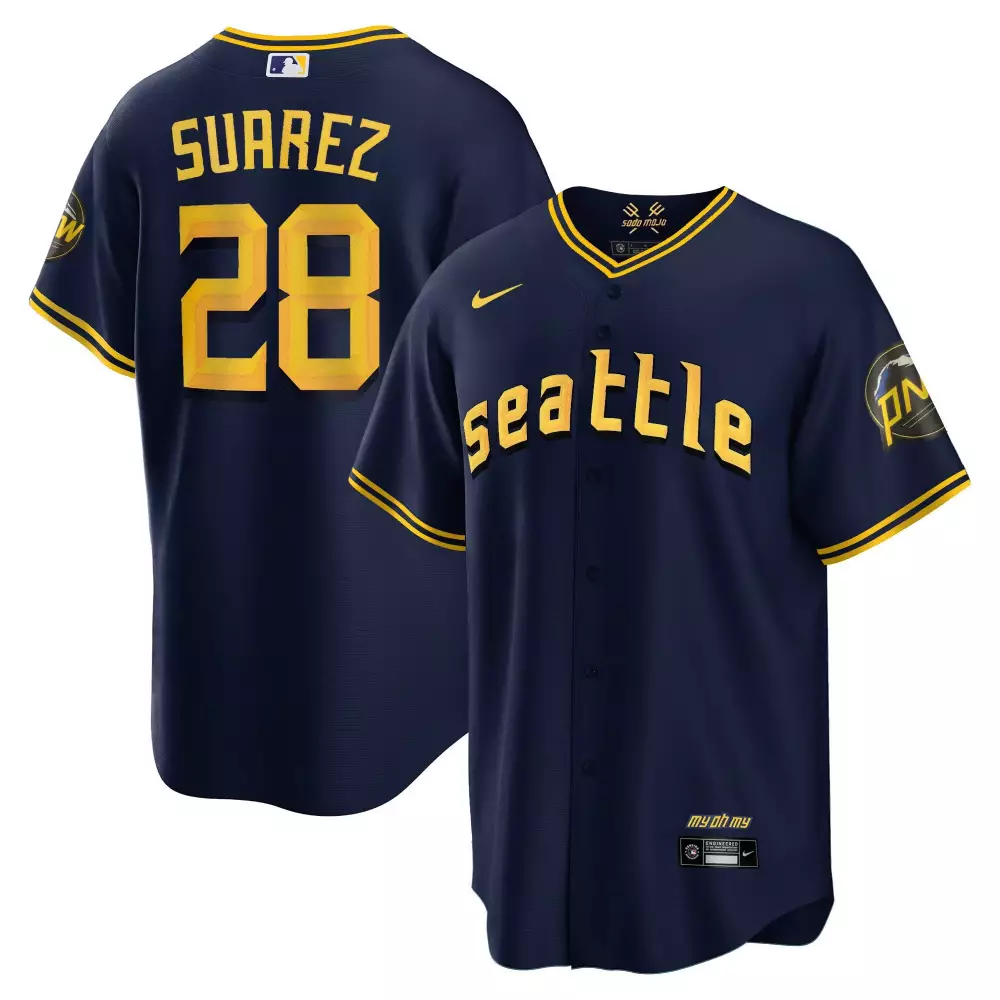 Eugenio Suarez 28 Seattle Jersey Navy Blue Pnw Men Yellow Cool Collection All Stitched